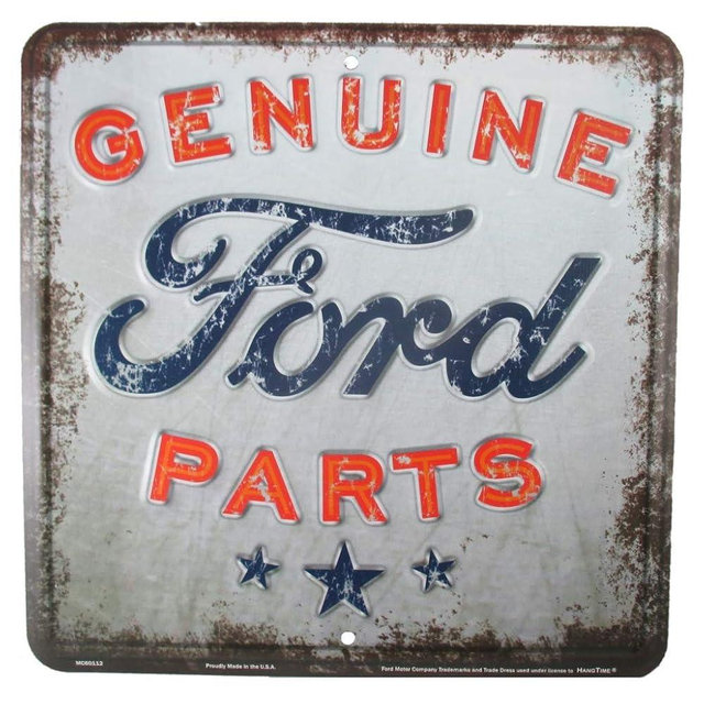 HangTime Ford Genuine Parts Nostalgia Sign, 12 x 12 Aluminum Wall Mount Decorative Sign, Red, Retro, Automobile Theme