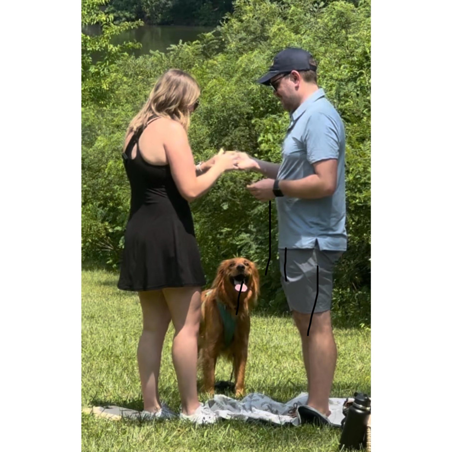 Rusty watching his parents get engaged at his favorite park!