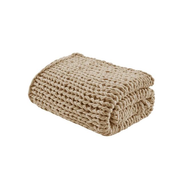 50"x60" Chunky Double Knit Handmade Throw Blanket Tan - Madison Park