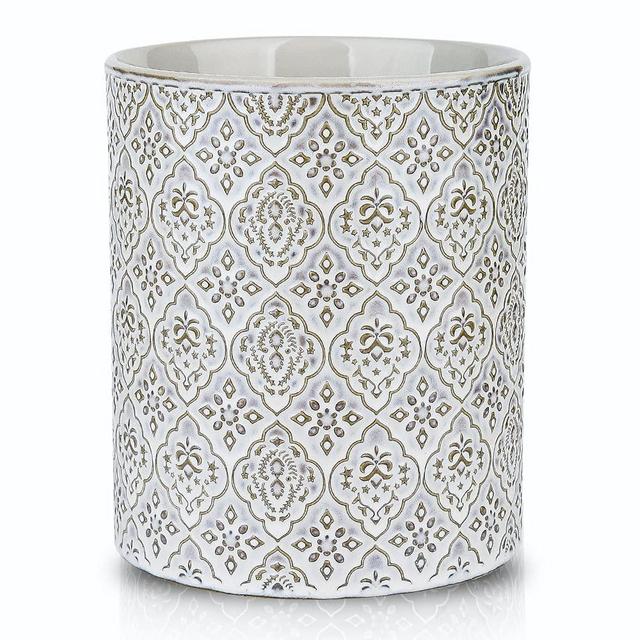 KOOV Kitchen Utensil Holder, Large Utensil Holders for Countertop, 6 x 7 Inches Ceramic Utensil Crock, Deep and Stable, Cooking Utensil Holder, Embossed Pattern, White