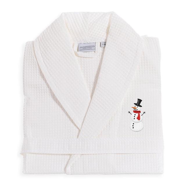 Linum Home Snowman Waffle Weave Embroidered Bathrobe