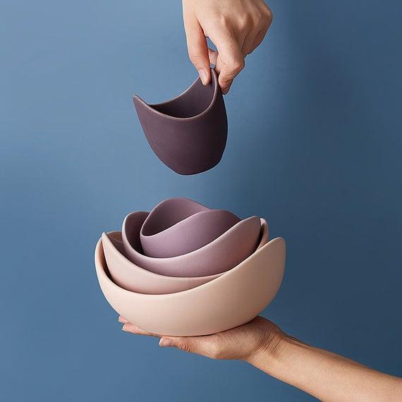 Lotus Matte Ceramic Bowl Set, Creative Dinnerware, Petal Ceramic Bowls, Minimal Pottery, Gift for Mother's Day, Floral Bowls, Modern Bowls