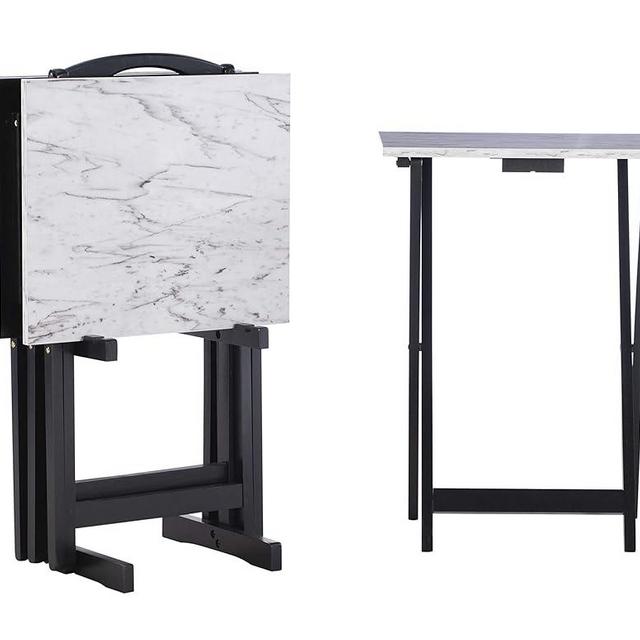Linon Nikki Tray Trey Table Set, White Faux Marble