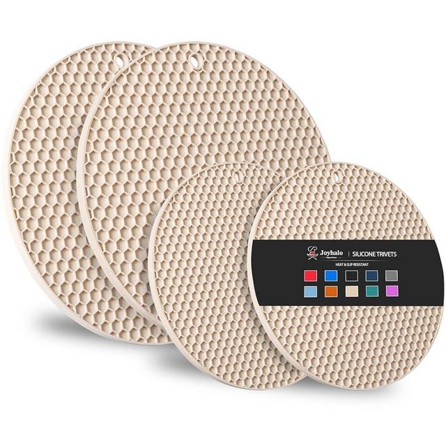 Joyhalo Trivets for Hot Dishes - Hot Pads for Kitchen, Silicone Pot Holders for Hot Pots and Pans, Silicone Mats for Kitchen Countertops, Table, Flexible Easy to Wash and Dry, Khaki