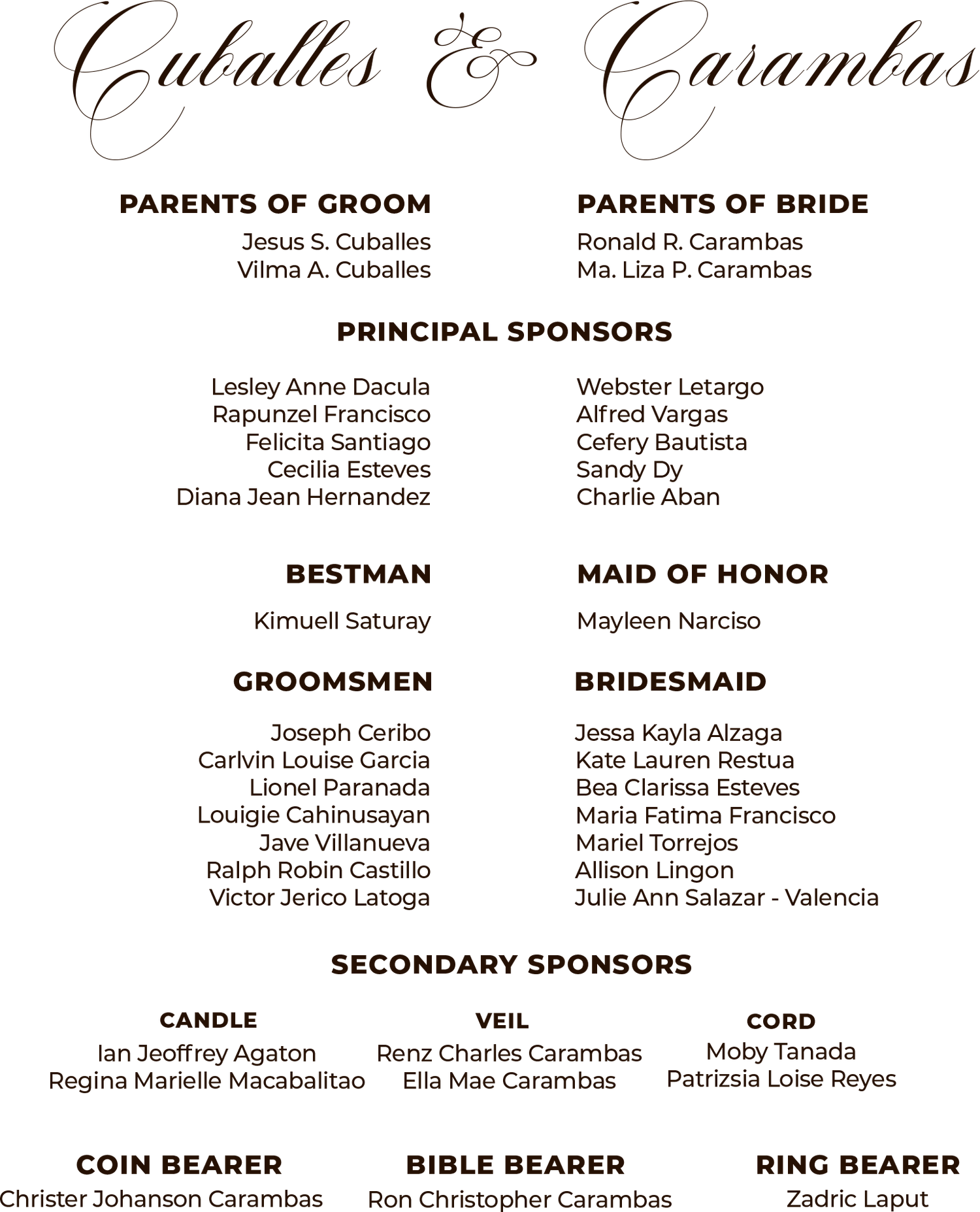 The Wedding Website of Charmae Carambas and Jasper Cuballes