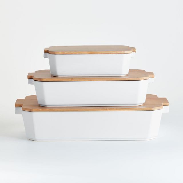 Set of 3 Baking Dishes with Bamboo Lids