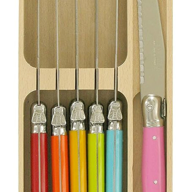 Andre Verdier Laguiole Debutant 6 Piece Steak Knife Set, Fan Mix, Made In France