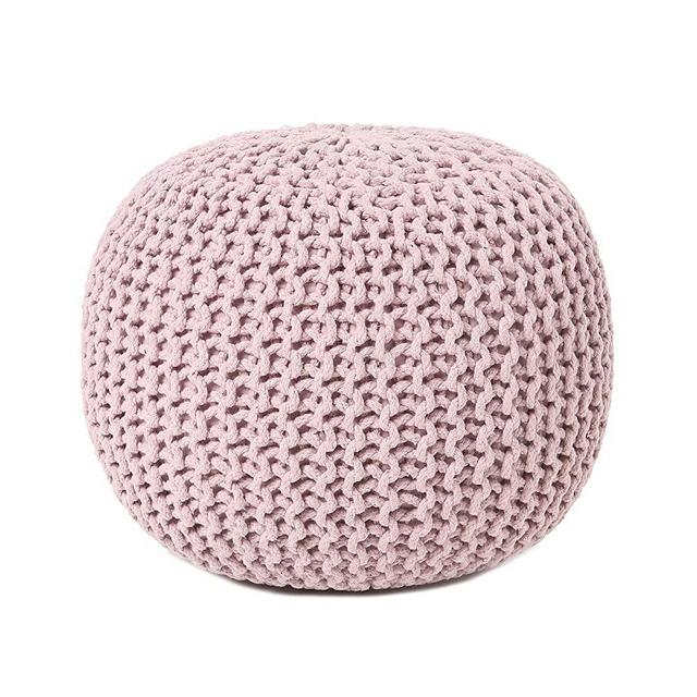 REDEARTH Round Pouf Ottoman - Braided Boho Poof Home Décor Pouffe Accent Chair Circular Seat Footrest for Living Room, Bedroom, Nursery, Kidsroom, Lounge; 100% Cotton (19x19x14; Pale Pink)