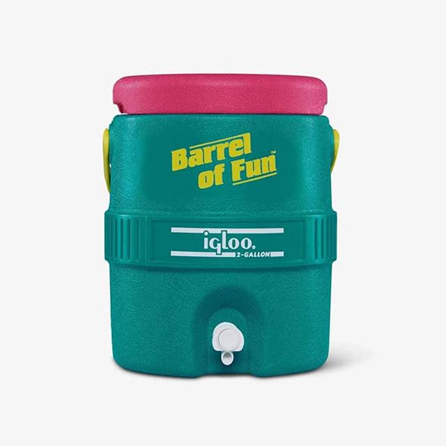 Igloo Special Edition Retro 2 Gallon Barrel of Fun Cooler Jug with Drip Resistant Spigot and Swing Up Bail Handle, Multicolor