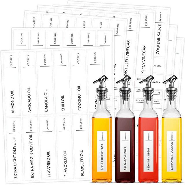 Talented Kitchen Minimalist Labels for Oils, Vinegars & Condiments - 132 Oil and Vinegar Label Sticker, Water Resistant Condiment Labels. Preprinted Decals Oil Bottles Pantry Organization Storage