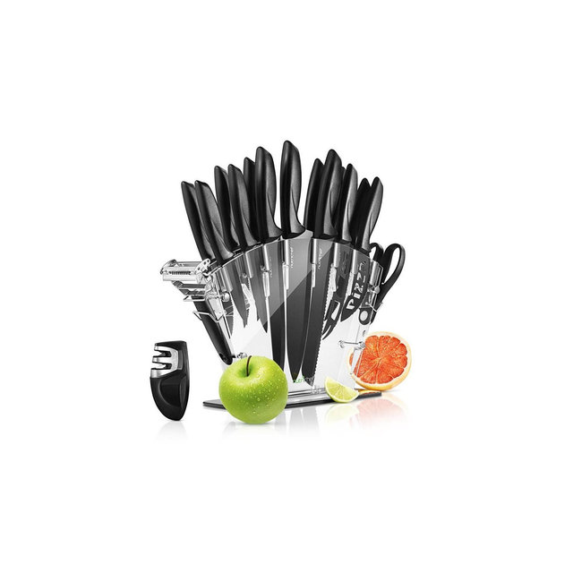 NutriChef 17 Piece Kitchen Knife Set - Black
