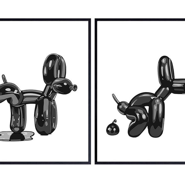 Bathroom Decor Aesthetic - Balloon Dog Half Bathroom Decor Set - Cute Bathroom Sets for Kids - Y2K Black Bathroom Decor - Restroom Wall Art - funny Silly Wall Art - Pop art Guest Bathroom Decor