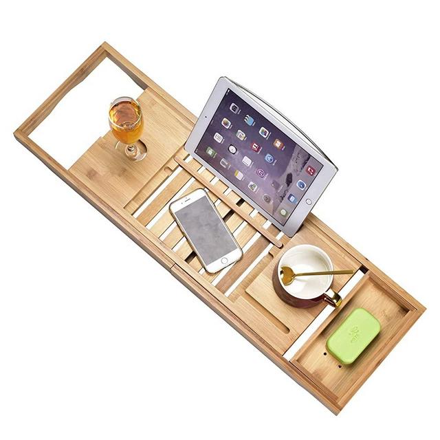 Luxury Bathtub Caddy Tray，Bamboo Bathtub Tray Caddy - Wood Bath Tray Expandable，Can be Placed Book and Integrated Tablet Smartphone and Wine Holder - Gift Idea for Loved Ones