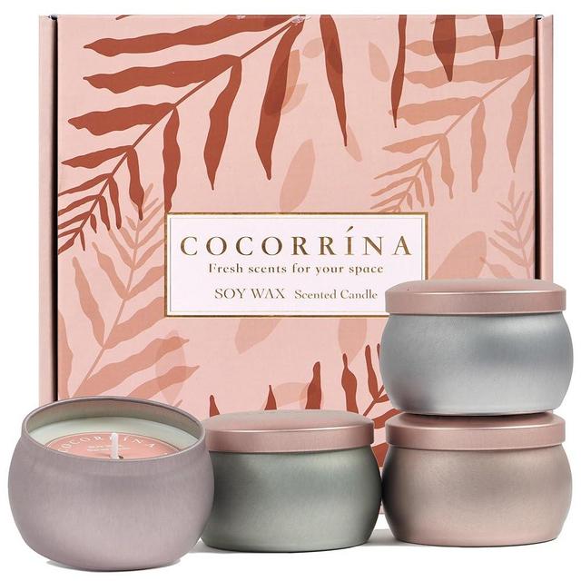 COCORRÍNA Scented Candle Set - 4 Pack/ 3.8 Oz Sandalwood Rose/Cashmere Vanilla/White Lotus/Lavender Thyme - Christmas Gifts Set Aromatherapy Candles Gifts for Men Women