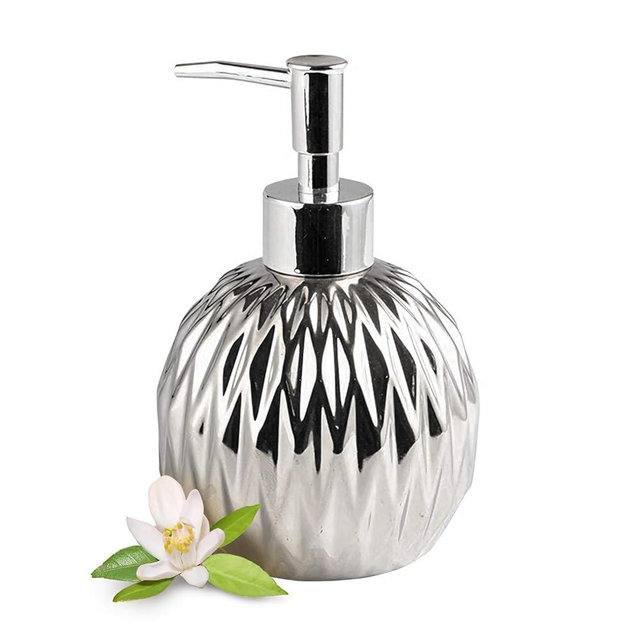 EMPO Gilded Soap Dispenser, Modern Farmhouse Style Ceramic Liquid Soap Dispenser, for Elegant Bathroom Décor-Silver/Gold (Silver)