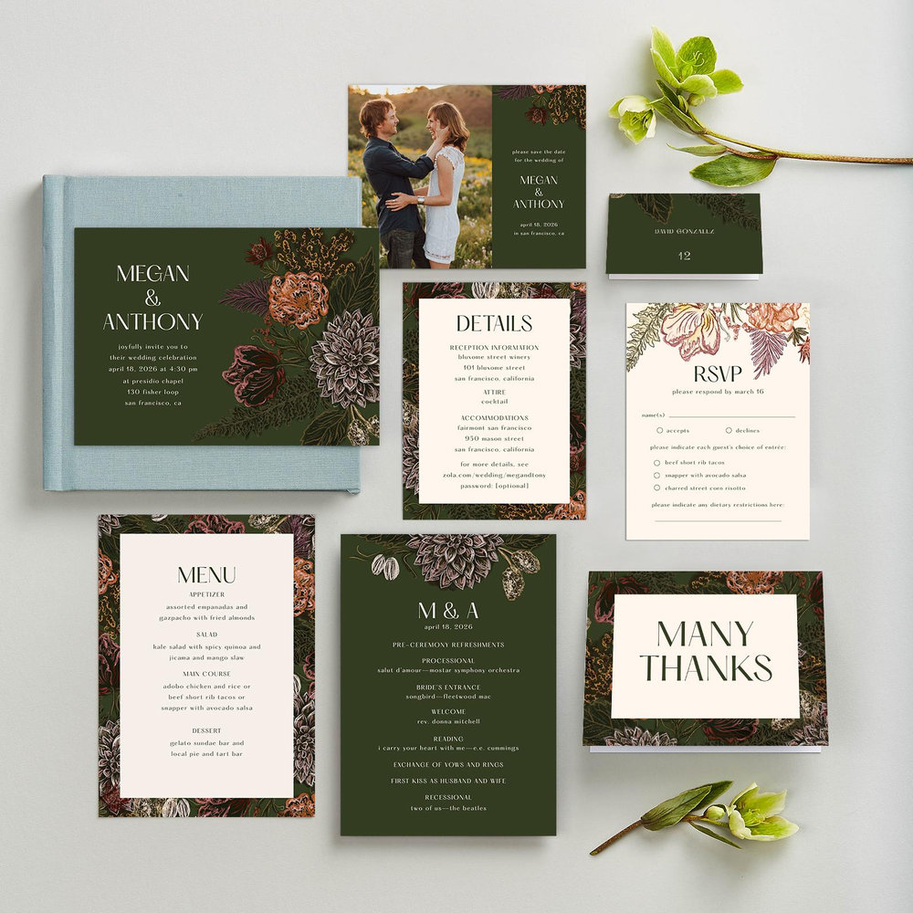 Harlow Landscape | Darkest Olive | Zola Wedding Invitations