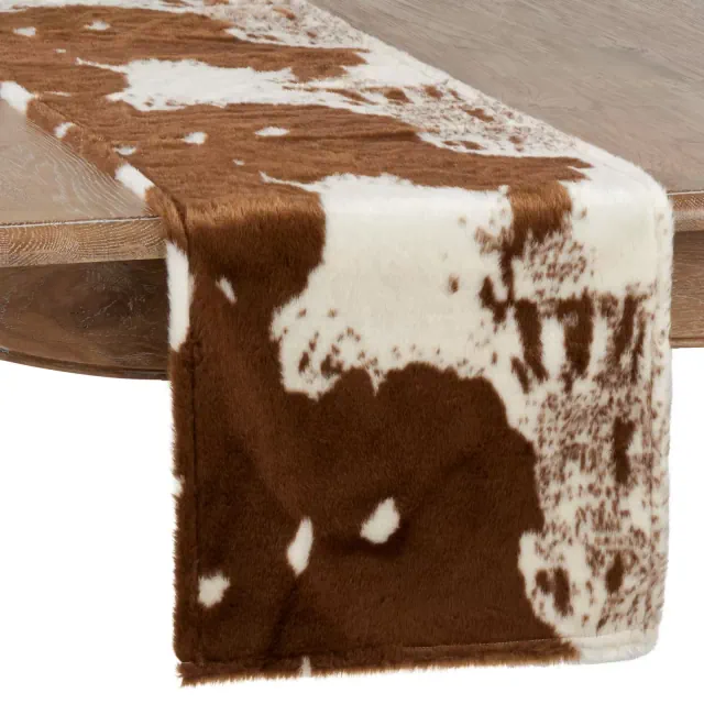 Saro Lifestyle Table Runner With Faux Fur Cow Hide Design, Brown, 16" x 54"