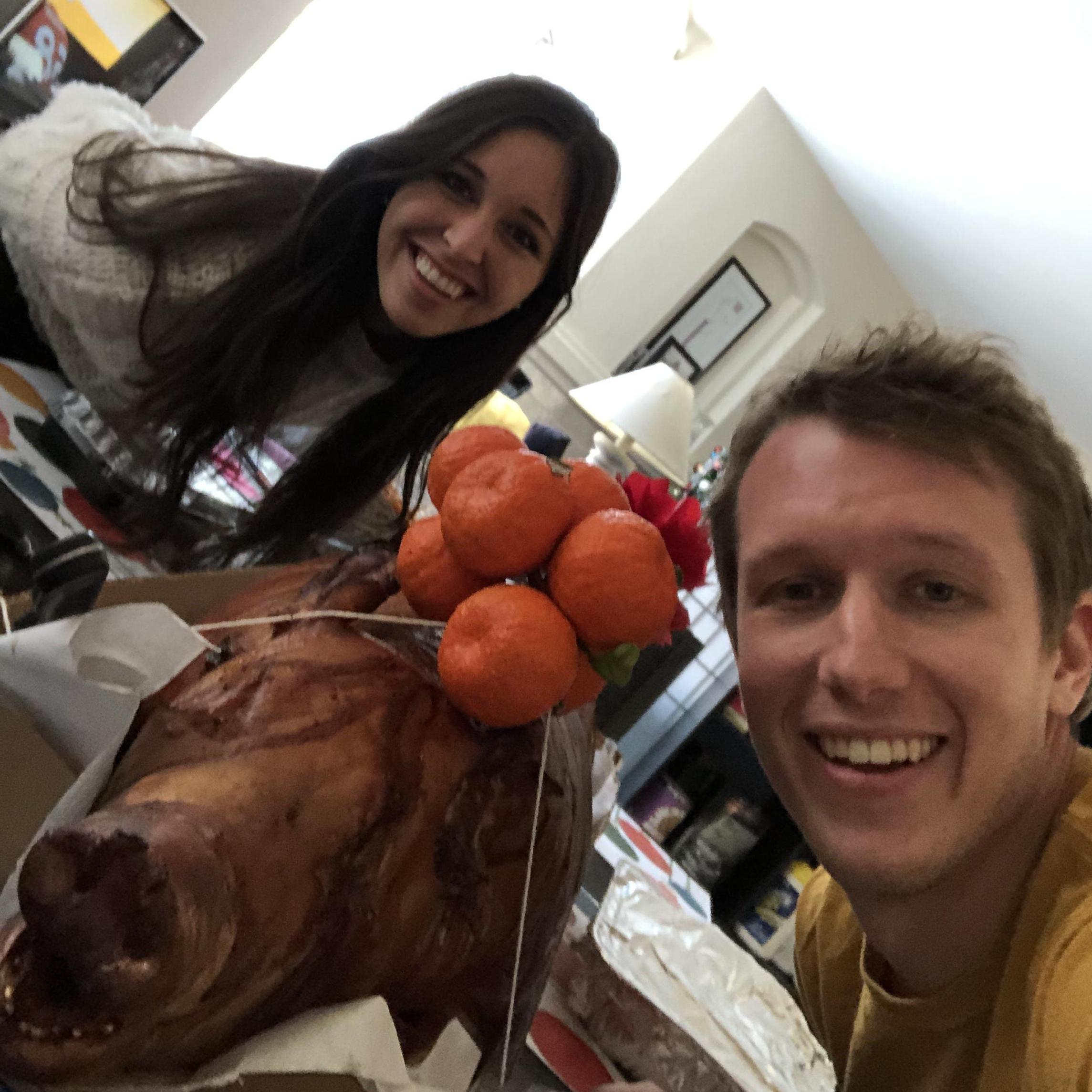 Luke’s first experience eating Filipino lechon while visiting Jennifer’s family in California for Christmas. Lechon is a whole roast pig, often eaten in times of celebration.