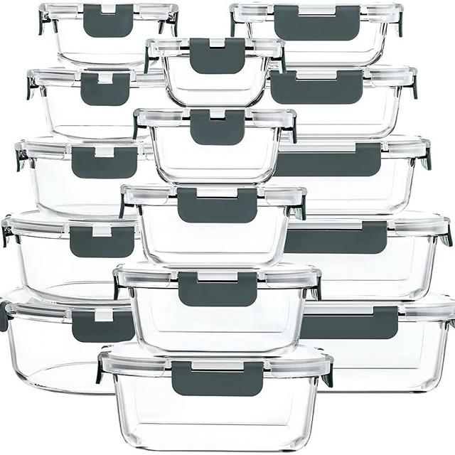 30 Pieces Glass Food Storage Containers with Upgraded Snap Locking Lids,Glass Meal Prep Containers Set - Airtight Lunch Containers, Microwave, Oven, Freezer and Dishwasher Friendly