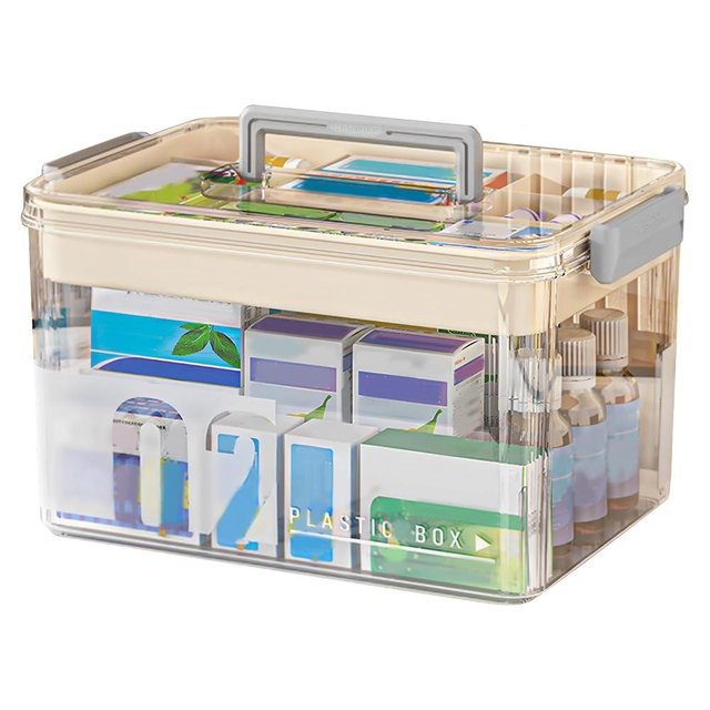 NEMTMCUA Medicine Organizer Storage Box with Handle, Plastic First Aid Box Empty, Thickened Medicine Container Chest, Multipurpose Medical Case with Lids(transparent color)