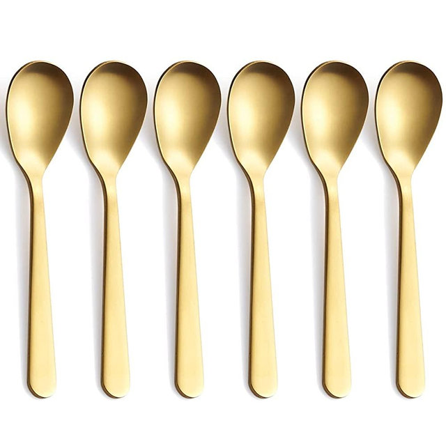 FULLYWARE Matte Gold Demitasse Espresso Spoons, Stainless Steel Satin Finish Coffee Spoons, Mini Teaspoons, Sugar Spoons, 4.7-inch, Set of 6