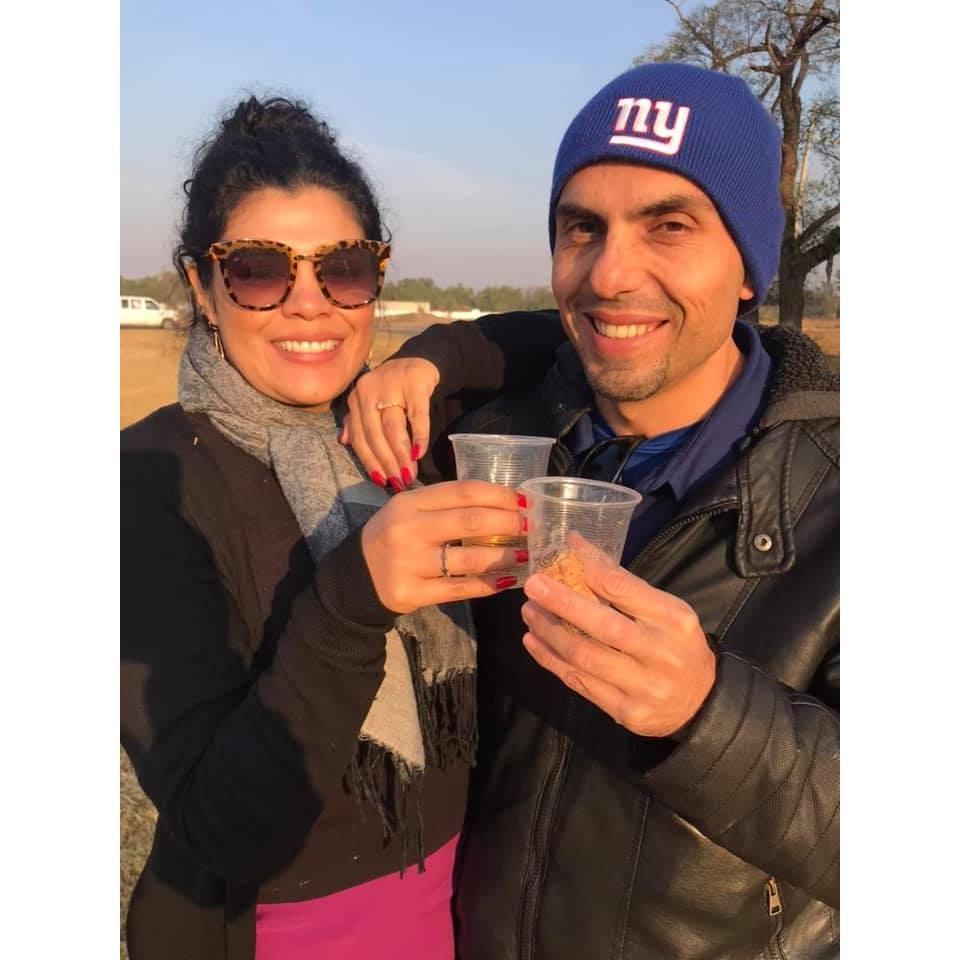 Toasting after landing.