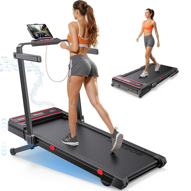 Foldable Walking Pad with 0-15% Auto Incline and Handle Bar, Under Desk Treadmill with 300LBS Weight Capacity, 3.0HP Quiet Treadmills for Home with Speaker, APP & Remote Control