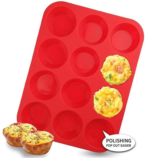 Walfos Silicone Muffin Pan - 12 Cups Regular Silicone Cupcake Pan, Non-stick Silicone Great for Making Muffin Cakes, Tart, Bread - BPA Free and Dishwasher Safe