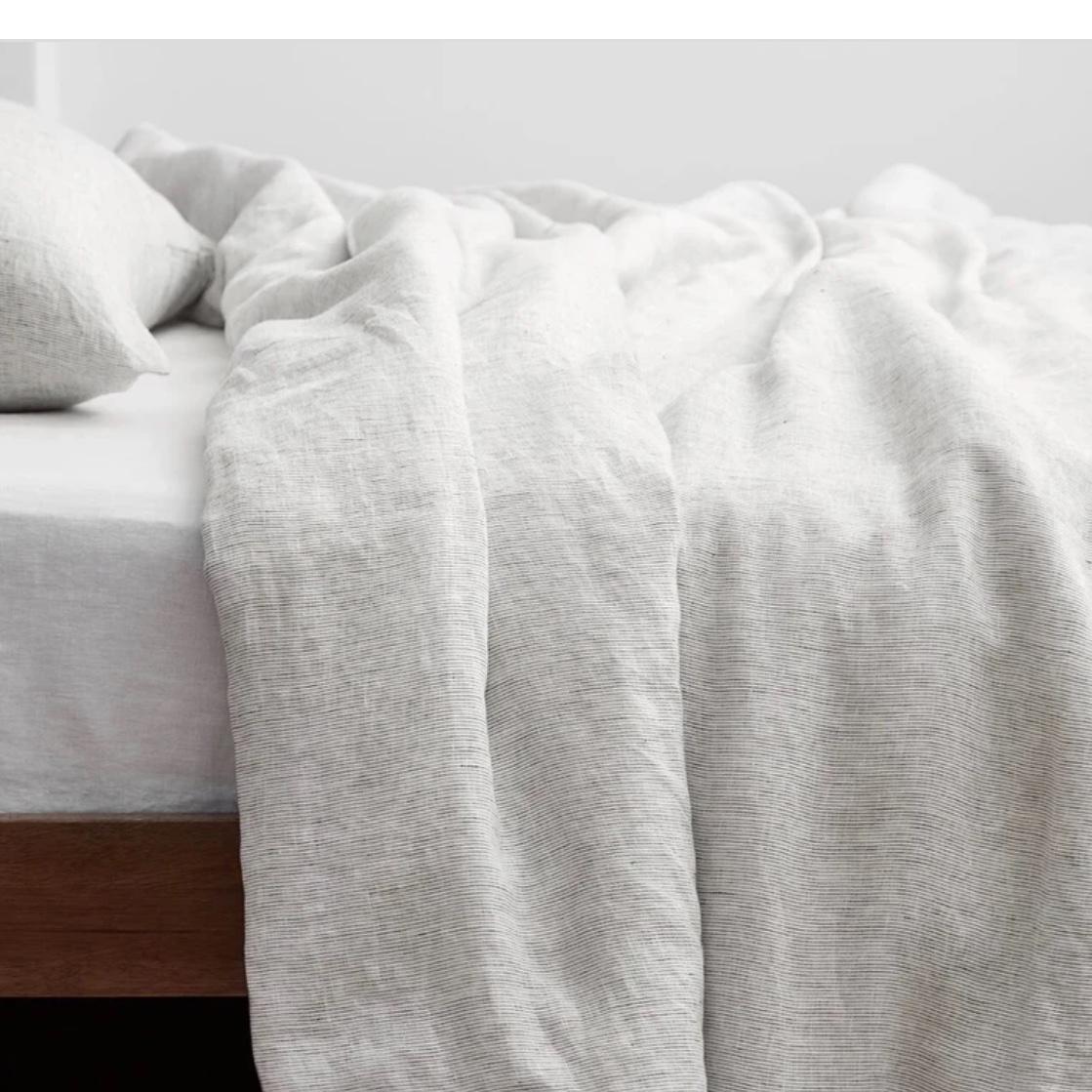 Stonewashed Linen Duvet Cover- Graphite Thin Stripe King