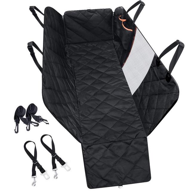 Mpow Dog Car Seat Covers with Mesh Visual Window, More Durable Scratchproof Dog Seat Cover for Back Seat with 2 Dog Seat Belts & Storage Pockets, Non-Slip Washable Dog Car Hammock for Different Cars