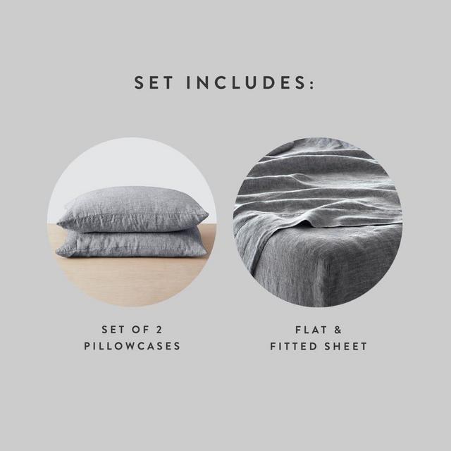 Stonewashed Linen Sheet Set Indigo Chambray
