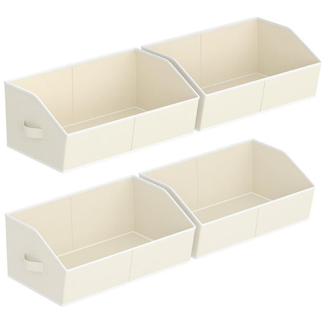 Homsorout Storage Bins for Shelves - Large Trapezoid Closet Shelf Organizer, Fabric Organization Bins with Handles, Storage Baskets for Clothes, Towel, Purse, 4 Pack, Beige