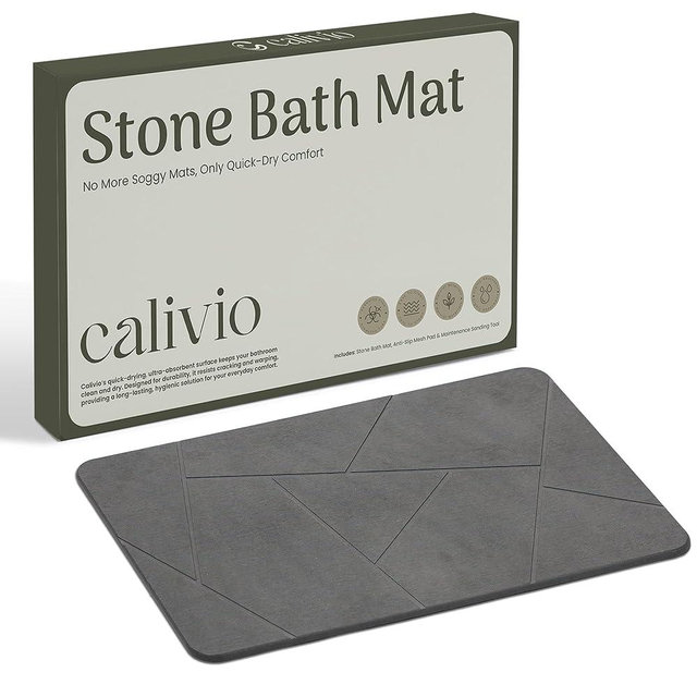 Calivio Quick Dry Shower Stone Bath Mat, Super Absorbent & Non-Slip 24 x 16 Inch Diatomaceous Earth Mat, Durable & Easy to Clean Diatomite Bath Mat for Bathroom Floor/Kitchen (Charcoal Gray)