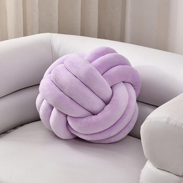 ZAKUN Knot Pillow Ball, Soft Round Throw Pillow Cushion Home Decorative Ball Pillows, Handmade Plush Throw Knotted Pillow for Home Décor Children Play Knot Ball Toys (Medium-10.6in, Lilac)