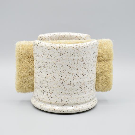 Speckled White Ceramic Sponge Holder, Wheel Thrown Pottery, Rustic Farmhouse Kitchen Sink Sponge Caddy, Stoneware Pottery, Made to Order