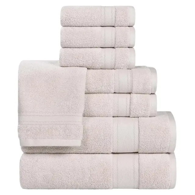 Classic Zero Twist Cotton Medium Weight Ultra-Soft Absorbent 8 Piece Towel Set, Silver - Blue Nile Mills