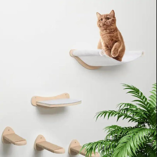 SOFTPAW Cat Hammock | 3 Piece Wall Mounted Cat Furniture Set | Cat Hammock, Jute Padded Steps and Cat Shelf | Modern Cat Furniture for Sleeping, Playing, Climbing | Cat Bed & Perch for Cats or Kittens