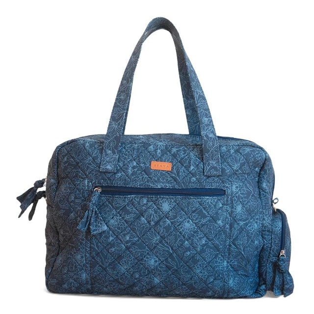 Staya Quilted Duffle Bag - Perfect Travel Companion, Quilted Weekender Bag for Women, (Indigo Petals)