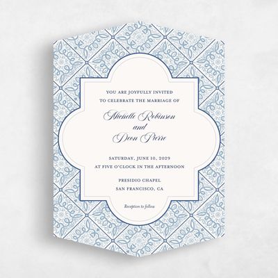 Blue Diamond Wedding Invitation - Como Portrait