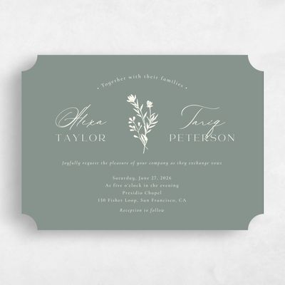Green Ticket Wedding Invitation - Hazel Landscape