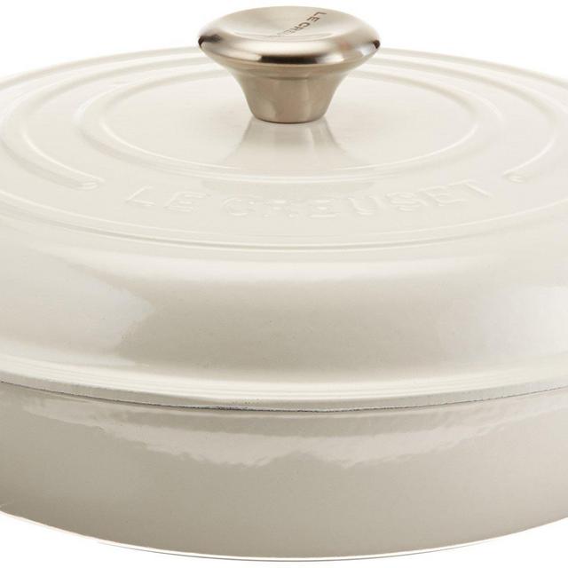 Le Creuset LS2532-3016SS Signature Enameled Cast-Iron 3 1/2 Quart Round Braiser, White w/SS Knob