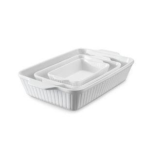 DOWAN Casserole Dishes for Oven, Baking Dishes Set, Ceramic Bakeware Sets of 3, Lasagna Pan Deep, Rectangular Baking Pan Set with Handles for Baking, Casserole, Kitchen, Wedding Gift, Soft White (15.6''/12.2''/8.9'')