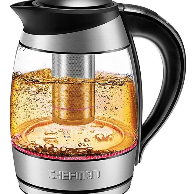 Chefman Electric Kettle w/ Temperature Control, 5 Presets, Colored LED Indicator Lights, 360° Swivel Base, BPA Free, Removable Tea Infuser Included, 1500 Watts & 120 Volts, Stainless Steel, 1.8 Liters