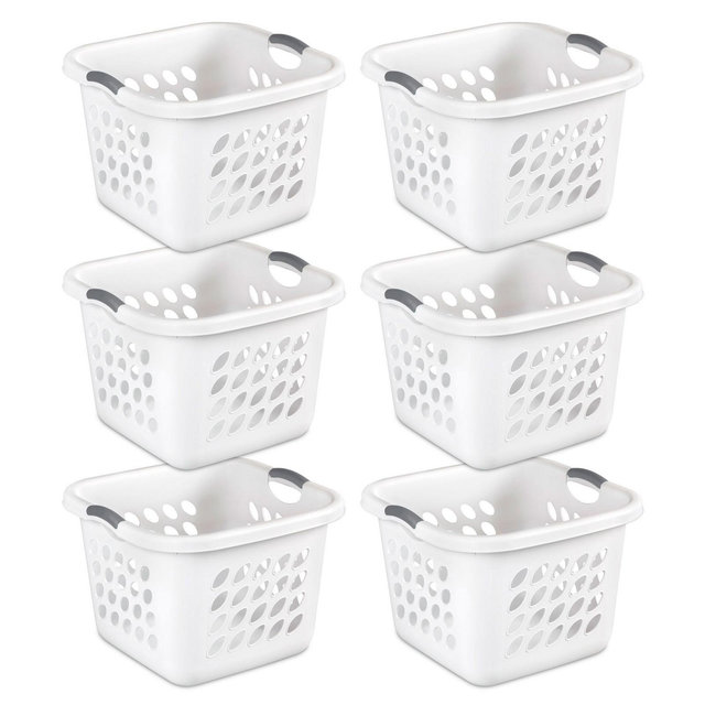 Sterilite 1.5 Bushel Ultra Square Laundry Basket, Plastic, Comfort Handles to Easily Carry Clothes to and from the Laundry Room, White, 6-Pack