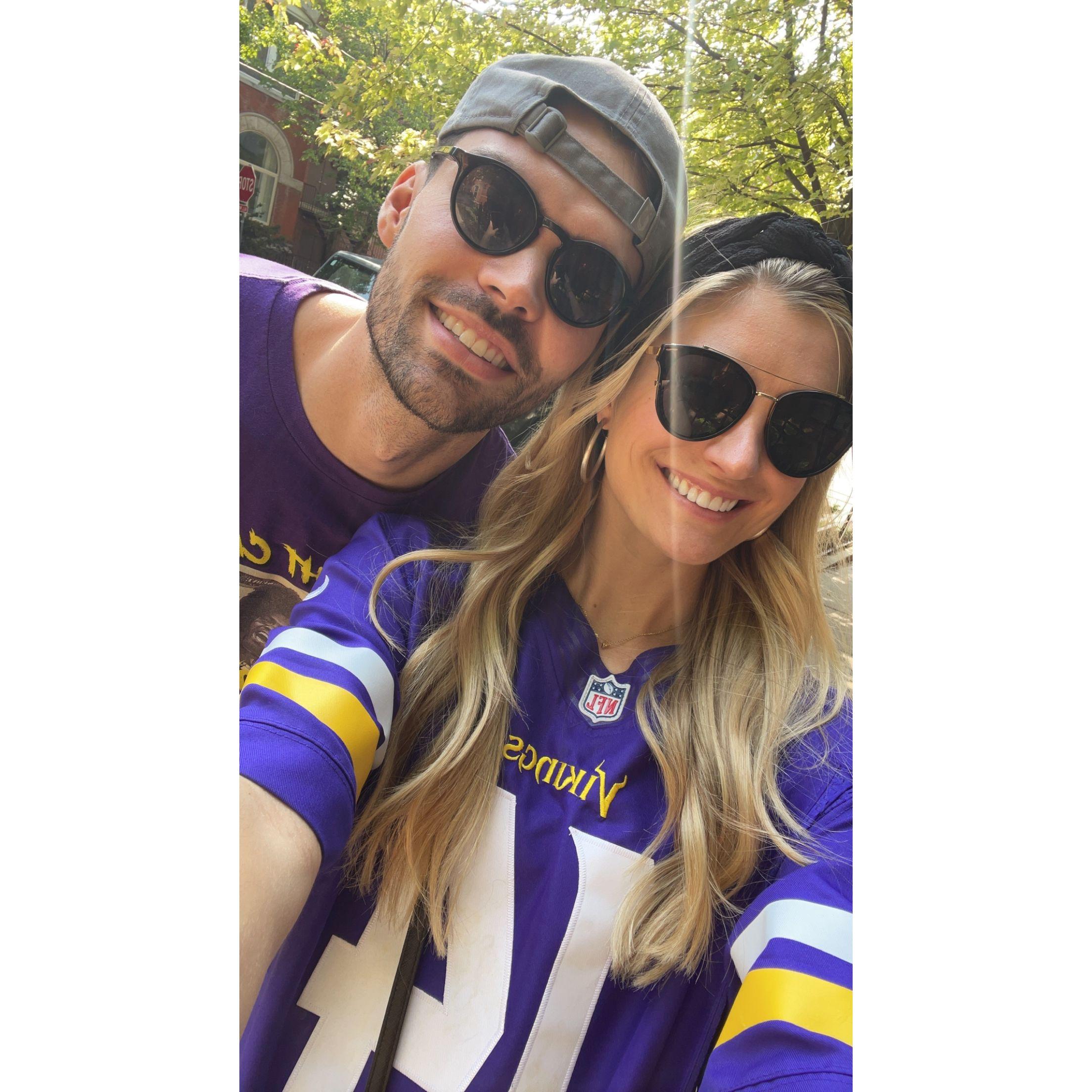 Marissa attempting to get used to wearing purple & gold
