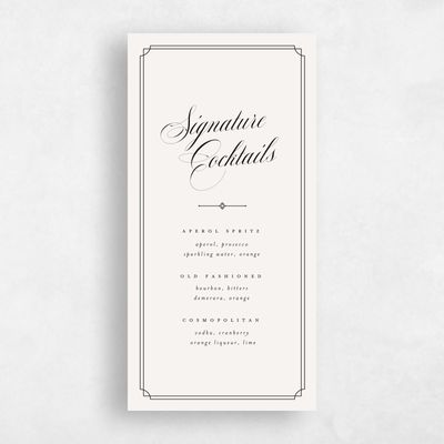 Beige Wedding Menu - Newport Drinks Menu