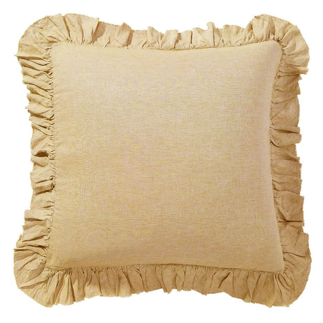 Belgian Flax Linen Fringe Ruffle Sham, Daffodil, Euro, Set of 2