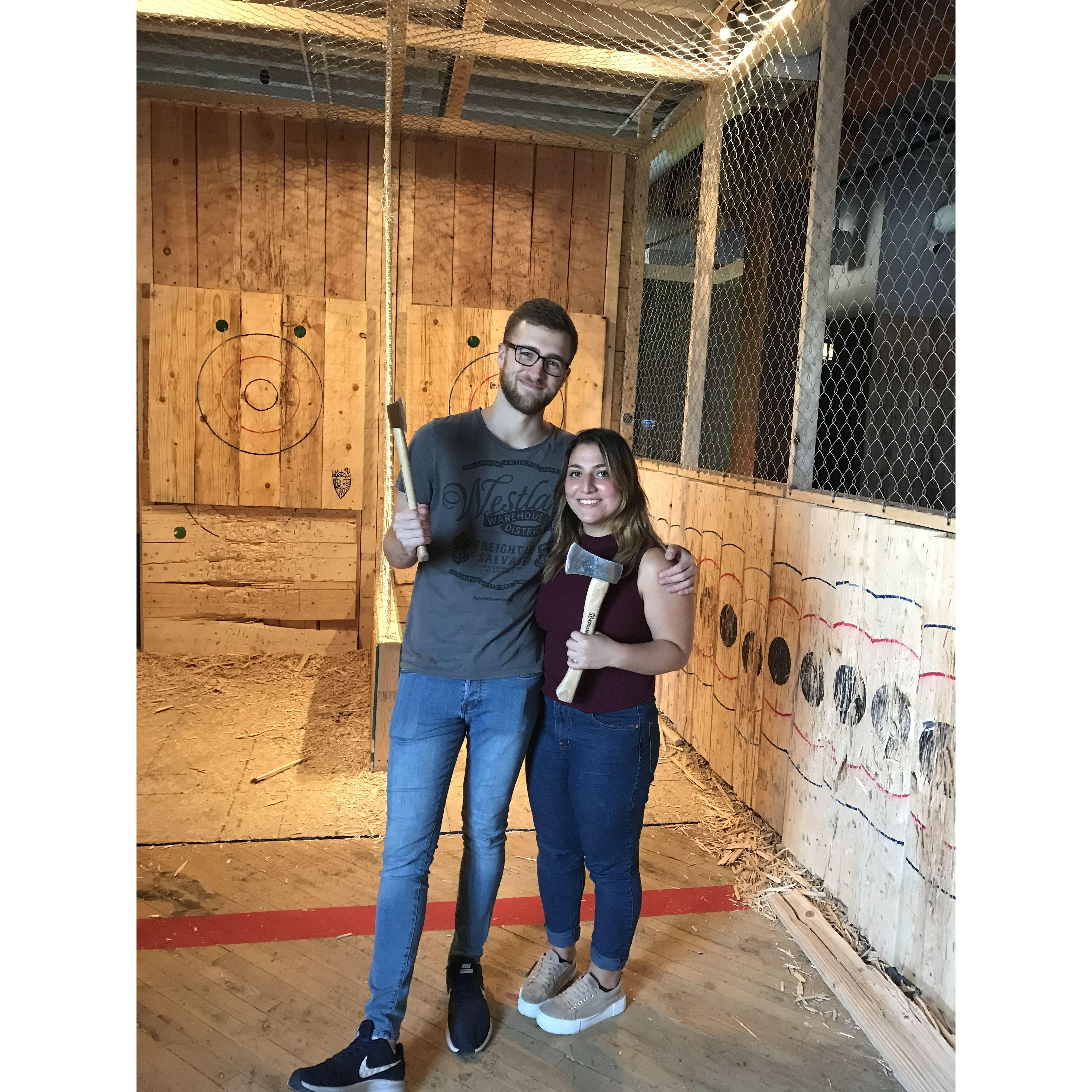 The first time Alex met John's family- Axe Throwing in Lancaster!