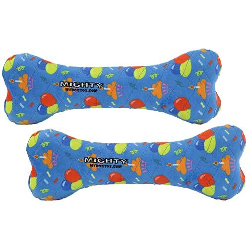 MIGHTY- NO Stuff Bone– Squeaky Plastic Core. 2-in-1 Toy. Made Durable, Strong & Tough. Interactive Play Dog Toy (Tug, Toss & Fetch). It Floats. (Celebration, Large 2 Pack)