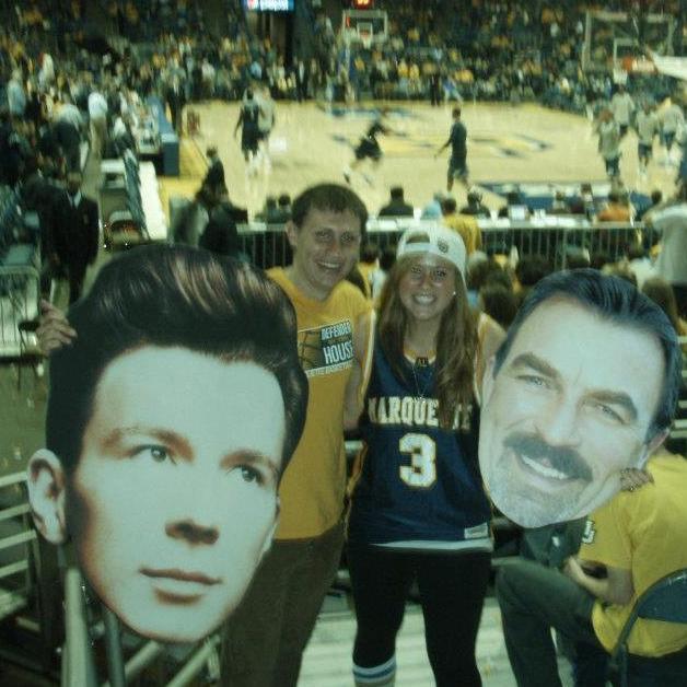 Our first picture together (featuring #MUBball Fat Heads) - February 2012